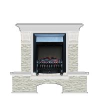 Красивый дизайнерский электрокамин Glenrich Бостон К (Fobos BL,BR) камень-Грот однотонный/цвет-Беленный дуб