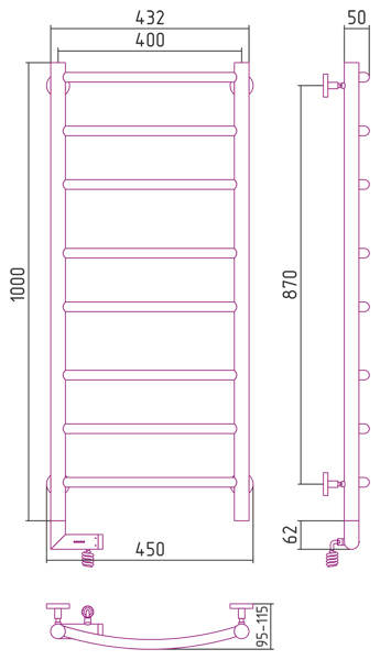 Электрический полотенцесушитель Сунержа Галант 2.0 1000х400 (00-5200-1040)