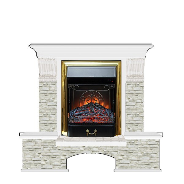 Электрокамин с классическим очагом 2D Glenrich Бостон К (Magestics BL,BR) камень-Грот однотонный/цвет-Белый