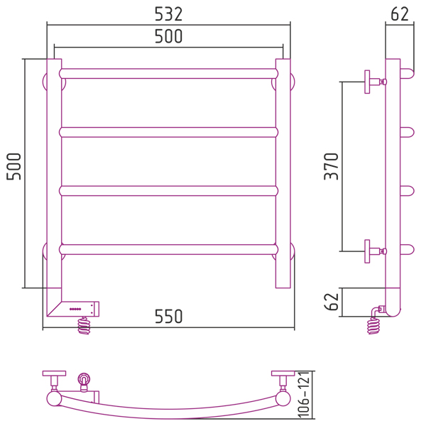 Электрический полотенцесушитель Сунержа Галант 2.0 500х500 (00-5200-5050)