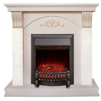 Электрокамин с классическим очагом 2D Real-Flame Corfino STD/EUG/18 NT WT- F612 с очагами Fobos s Lux BL/BR и Majestic s Lux BL/BR