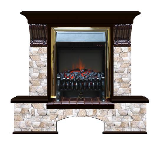 Электрокамин с классическим очагом 2D Glenrich Бостон К (Fobos BL,BR) камень-Арбат цвет-Венге