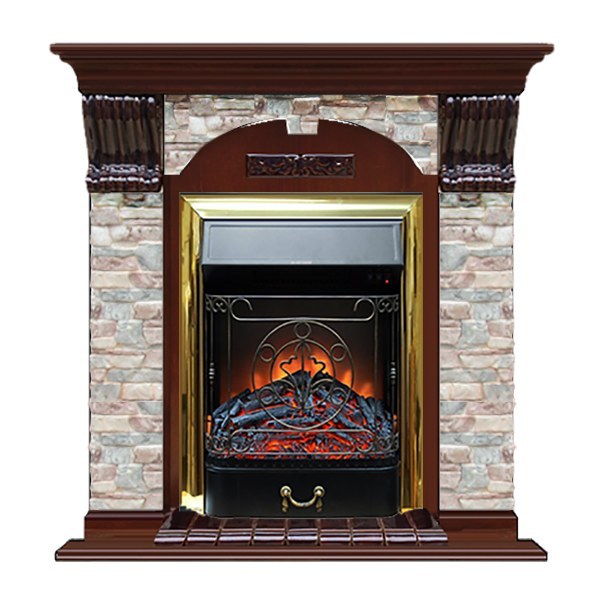 Камин с эффектом живого пламени Glenrich Арочный (Magestic BL,BR) камень-Грот цветной/цвет-Красное дерево