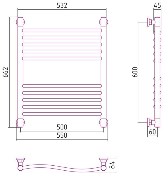 Водяной полотенцесушитель Сунержа ДР "ФЛЮИД+" 600х500 (00-0222-6050)