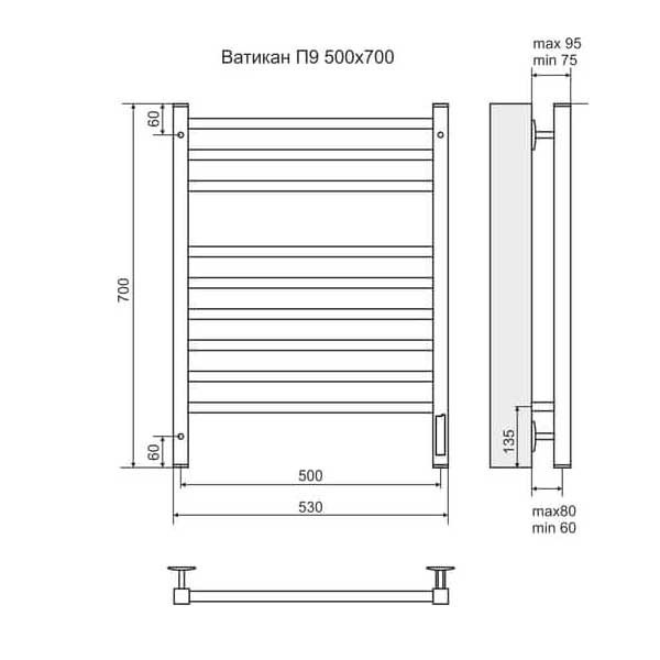 Электрический полотенцесушитель Terminus Ватикан П9 500х700 электро