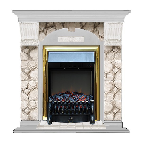 Электрокамин из камня Glenrich Арочный (Fobos BL,BR) камень-Карелия/цвет-Беленный дуб
