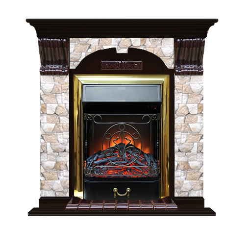 Электрокамин с классическим очагом 2D Glenrich Арочный (Magestic BL,BR) камень-Арбат/цвет-Венге