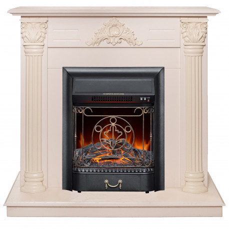 Электрокамин с классическим очагом 2D Real-Flame Stefania STD/EUG WT с очагом "Fobos s Lux BL/BR, Majestic s Lux BL/BR"