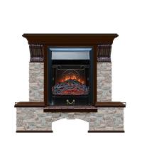 Качественный каминокомплект с эффектом живого огня Glenrich Бостон К (Magestic BL,BR) камень-Грот цветной/цвет-Дуб 46