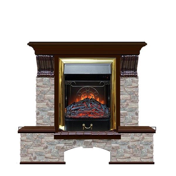 Качественный каминокомплект с эффектом живого огня Glenrich Бостон К (Magestic BL,BR) камень-Грот цветной/цвет-Дуб 46