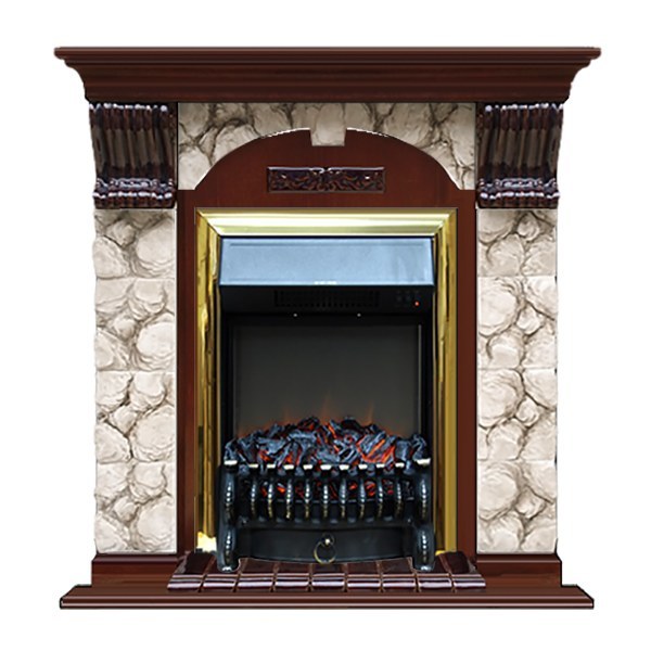 Электрокамин с классическим очагом 2D Glenrich Арочный (Fobos BL,BR) камень-Карелия/цвет-Красное дерево