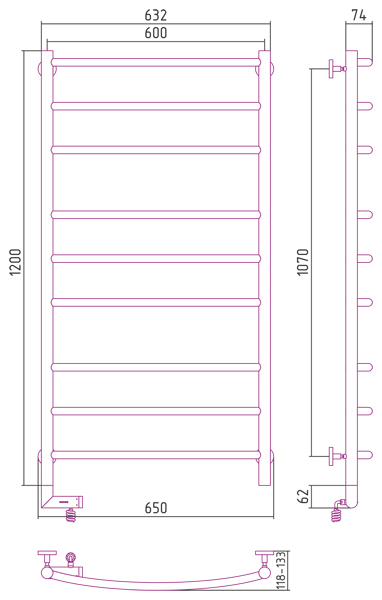 Электрический полотенцесушитель Сунержа Галант 2.0 1200х600 (00-5200-1260)
