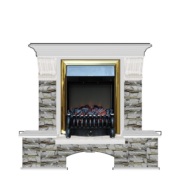 Электрокамин с классическим очагом 2D Glenrich Бостон К (Fobos BL,BR) камень-Алтай/цвет-Белый