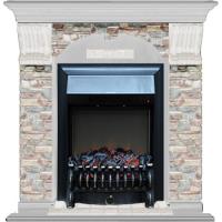 Электрокамин с классическим очагом 2D Glenrich Арочный (Fobos BL,BR) камень-Грот цветной/цвет-Беленный дуб