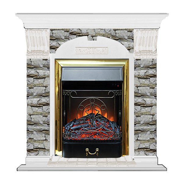 Электрокамин с классическим очагом 2D Glenrich Арочный (Magestic BL,BR) камень-Алтай/цвет-Белый