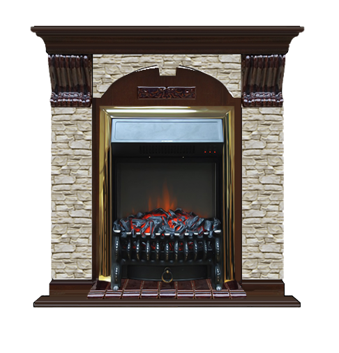 Электрокамин с классическим очагом 2D Glenrich Арочный (Fobos BL,BR) камень-Грот однотонный/цвет-Дуб 46