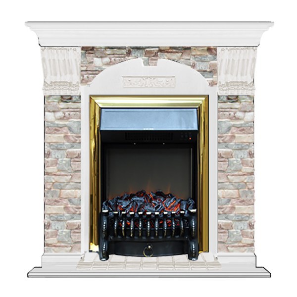 Электрокамин с классическим очагом 2D Glenrich Арочный (Fobos BL,BR) камень-Грот цветной/цвет-Белый
