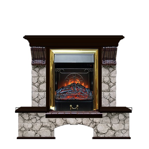 Современный камин для загородного дома Glenrich Бостон К (Magestic BL,BR) камень-Карелия/цвет-Венге