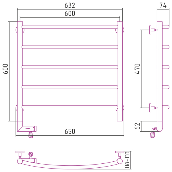 Электрический полотенцесушитель Сунержа Галант 2.0 600х600 (00-5200-6060)
