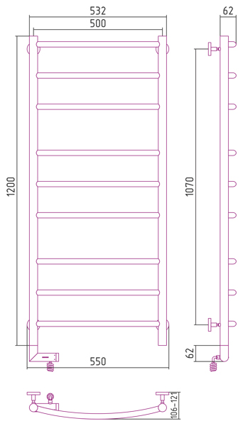 Электрический полотенцесушитель Сунержа Галант 2.0 1200х500 (00-5200-1250)