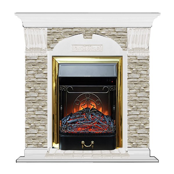 Электрокамин с классическим очагом 2D Glenrich Арочный (Magestics BL,BR) камень-Грот однотонный/цвет-Белый