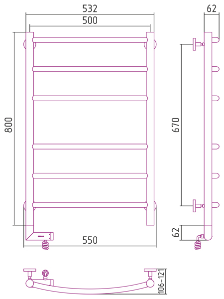 Электрический полотенцесушитель Сунержа Галант 2.0 800х500 (00-5200-8050)