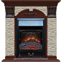Электрокамин с классическим очагом 2D Glenrich Арочный (Magestic BL,BR) камень-Грот однотонный/цвет-Красное дерево