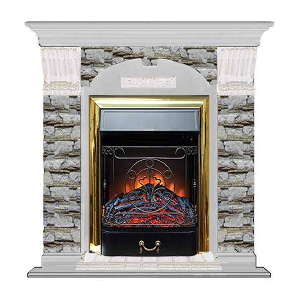 Электрокамин с классическим очагом 2D Glenrich Арочный (Magestic BL,BR) камень-Алтай/цвет-Беленный дуб