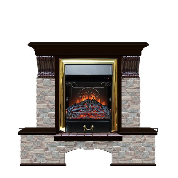 Электрокамин с классическим очагом 2D Glenrich Бостон К (Magestic BL,BR) камень-Грот цветной/цвет-Венге