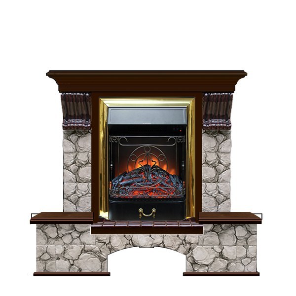 Электрокамин с эффектом живого пламени Glenrich Бостон К (Magestic BL,BR) камень-Карелия/цвет-Дуб 46