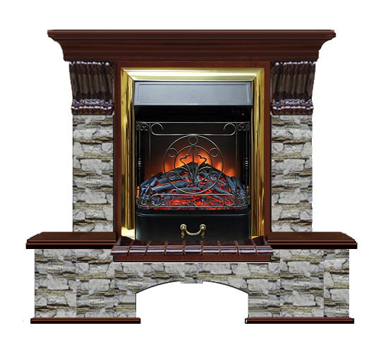 Электрокамин с классическим очагом 2D Glenrich Бостон К (Magestic BL,BR) камень-Алтай/цвет-Красное дерево