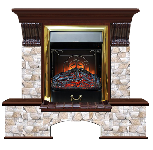 Электрокамин с классическим очагом 2D Glenrich Бостон К (Magestic BL,BR) камень-Арбат/цвет-Красное дерево