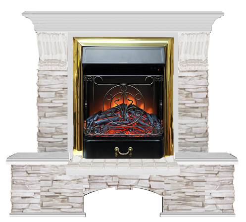 Электрокамин с классическим очагом 2D Glenrich Бостон К (Magestic BL,BR) камень-Мисхор/цвет-Беленный дуб