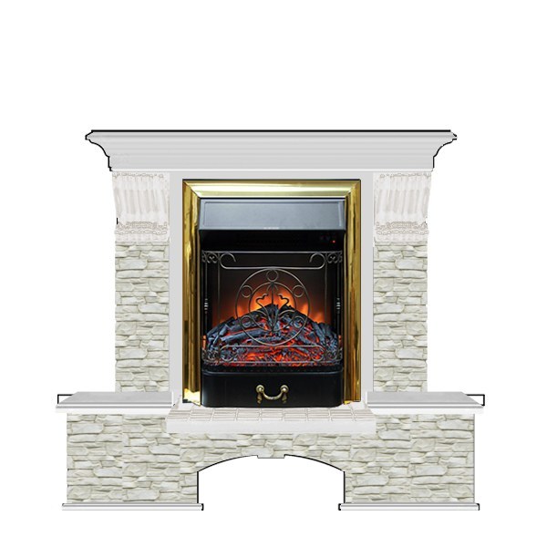 Современный камин для загородного дома Glenrich Бостон К (Magestic BL,BR) камень-Грот однотонный/цвет-Беленный дуб