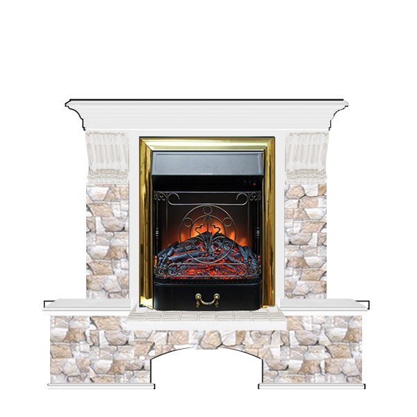 Электрокамин с классическим очагом 2D Glenrich Бостон К (Magestic BL,BR) камень-Арбат/цвет-Белый