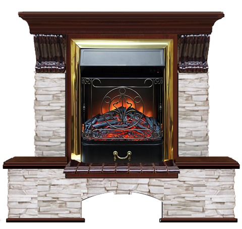 Электрокамин с классическим очагом 2D Glenrich Бостон К (Magestic BL,BR) камень-Мисхор/цвет-Красное дерево