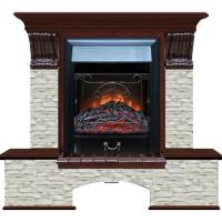 Электрокамин с классическим очагом 2D Glenrich Бостон К (Magestic BL,BR) камень-Грот однотонный/цвет-Красное дерево