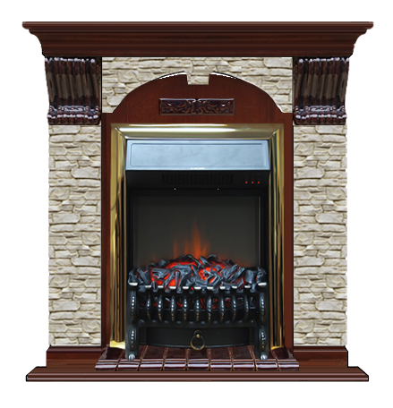 Электрокамин с классическим очагом 2D Glenrich Арочный (Fobos BL,BR) камень-Грот однотонный/цвет-Красное дерево