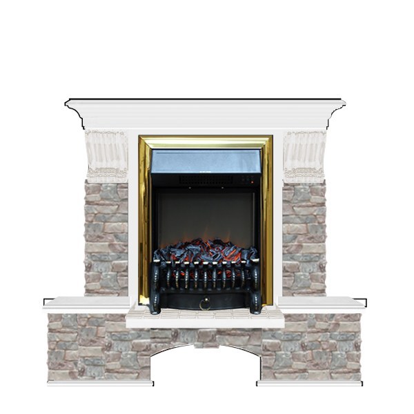 Электрокамин с классическим очагом 2D Glenrich Бостон К (Fobos BL,BR) камень-Грот цветной/цвет-Белый