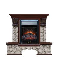 Красивый электрокамин с эффектом живого огня Glenrich Бостон К (Magestic BL,BR) камень-Карелия/цвет-Красное дерево