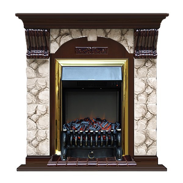 Электрокамин с классическим очагом 2D Glenrich Арочный (Fobos BL,BR) камень-Карелия/цвет-Дуб 46