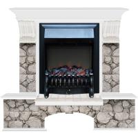 Электрокамин с классическим очагом 2D Glenrich Бостон К (Fobos BL,BR) камень-Карелия/цвет-Белый