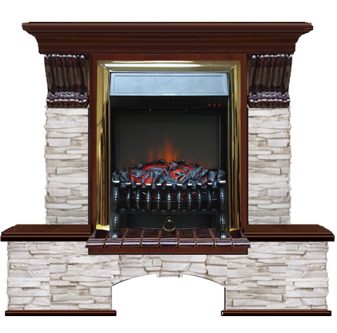 Электрокамин с классическим очагом 2D Glenrich Бостон К (Fobos BL,BR) камень-Мисхор/цвет-Красное дерево