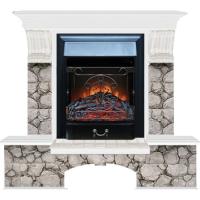Электрокамин с классическим очагом 2D Glenrich Бостон К (Magestic BL,BR) камень-Карелия/цвет-Белый