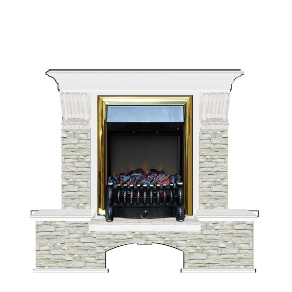 Электрокамин с классическим очагом 2D Glenrich Бостон К (Fobos BL,BR) камень-Грот однотонный/цвет-Белый