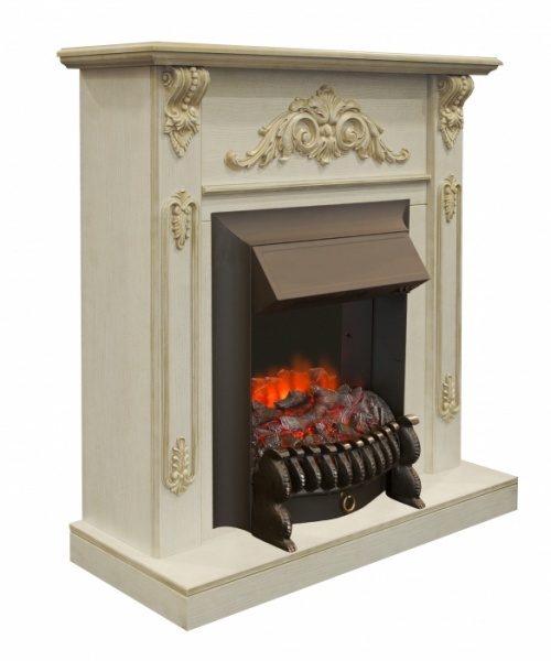 Электрокамин с классическим очагом 2D Real-Flame Lilian STD/EUG WT с очагами Fobos s Lux BL/BR, Majestic s Lux BL/BR