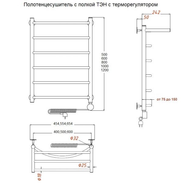 Электрический полотенцесушитель Тругор Браво эл ТЭН 3 П 120*60 (ЛЦ4)