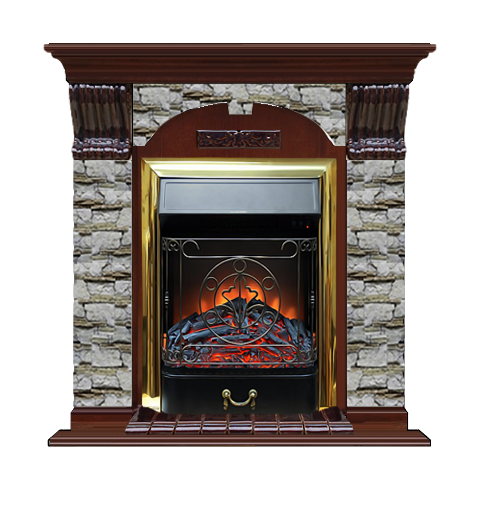 Электрокамин с классическим очагом 2D Glenrich Арочный (Magestic BL,BR) камень-Алтай/цвет-Красное дерево