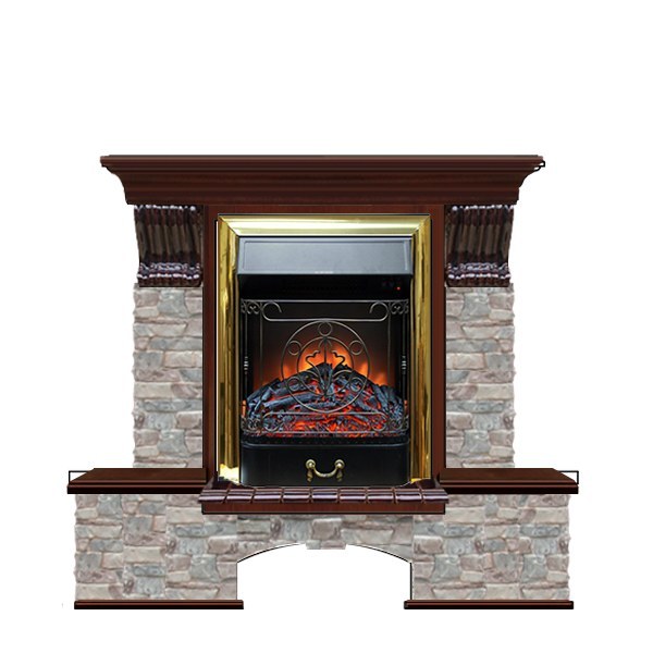 Пристенный камин (очаг+портал) Glenrich Бостон К (Magestic BL,BR) камень-Грот цветной/цвет-Красное дерево