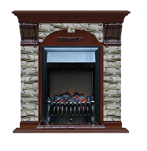 Электрокамин с классическим очагом 2D Glenrich Арочный (Fobos BL,BR) камень-Алтай/цвет-Красное дерево